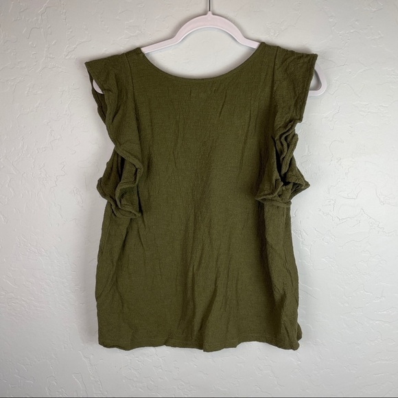 Madewell Ruffle-Sleeve‎ Tank Top in Olive Green - Picture 5 of 7